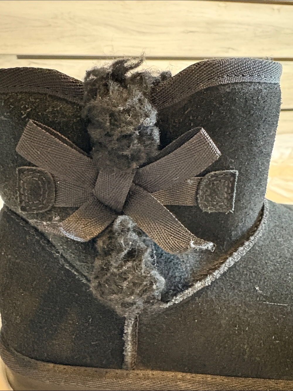 Koolaburra Black Faux-Suede Ankle Booties with Ribbon Bow - Picture 3 of 7
